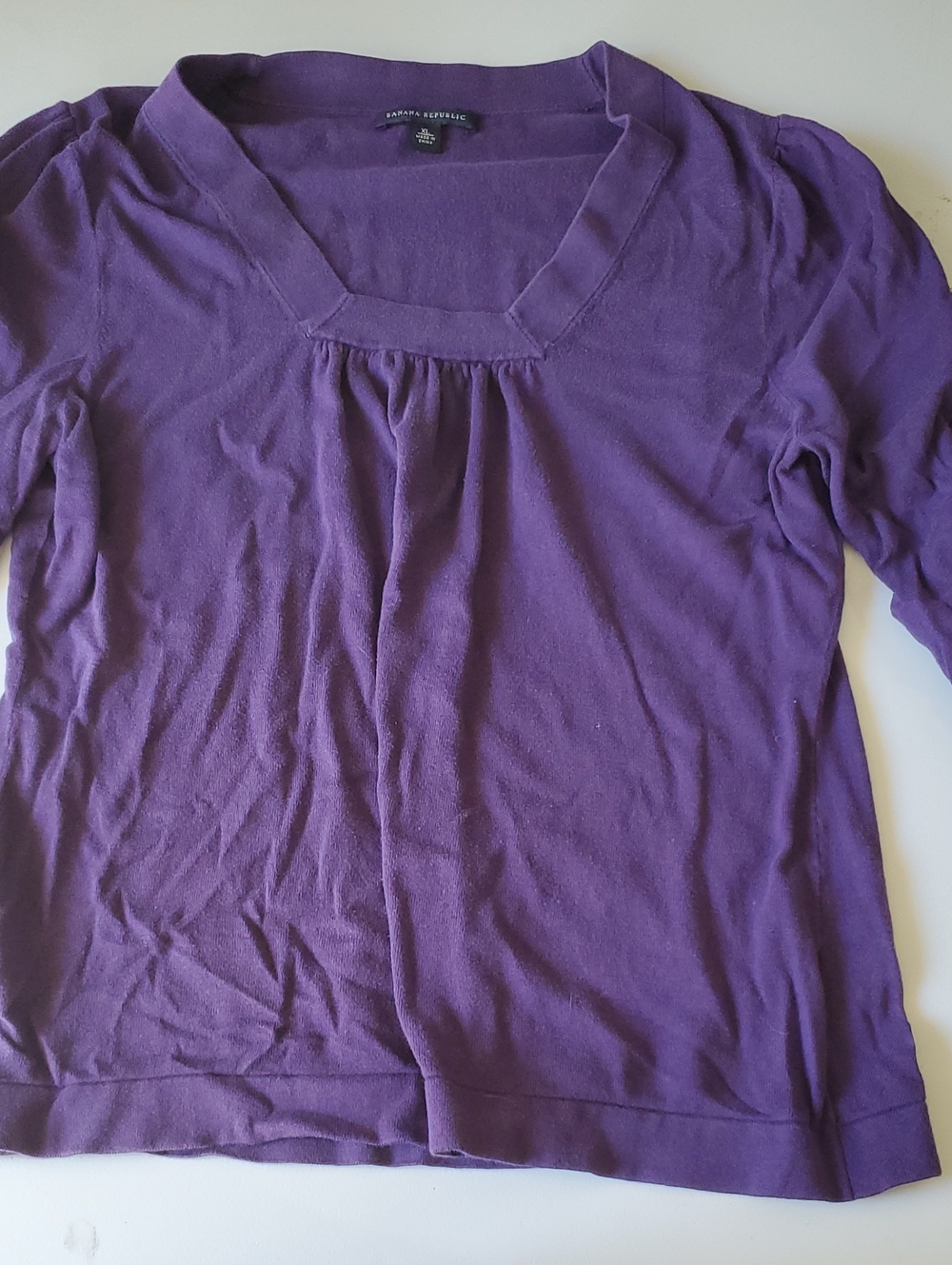 Banana Republic Purple Long Sleeve Scoop Neck Top with Front Pleat